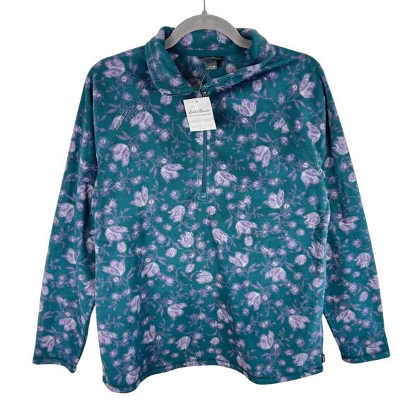 Eddie Bauer Tops - Eddie Bauer NWT Floral 1/4 Zip Mock Neck Lightweight Fleece Pullover Women's M